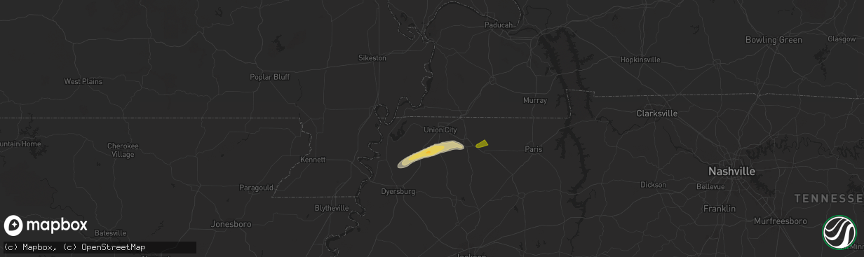 Hail map in Union City, TN on April 7, 2024