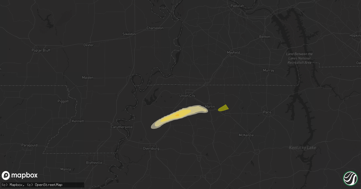 Hail map in Union City, TN on April 7, 2024