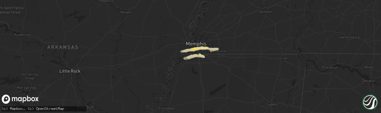 Hail map in Walls, MS on April 7, 2024