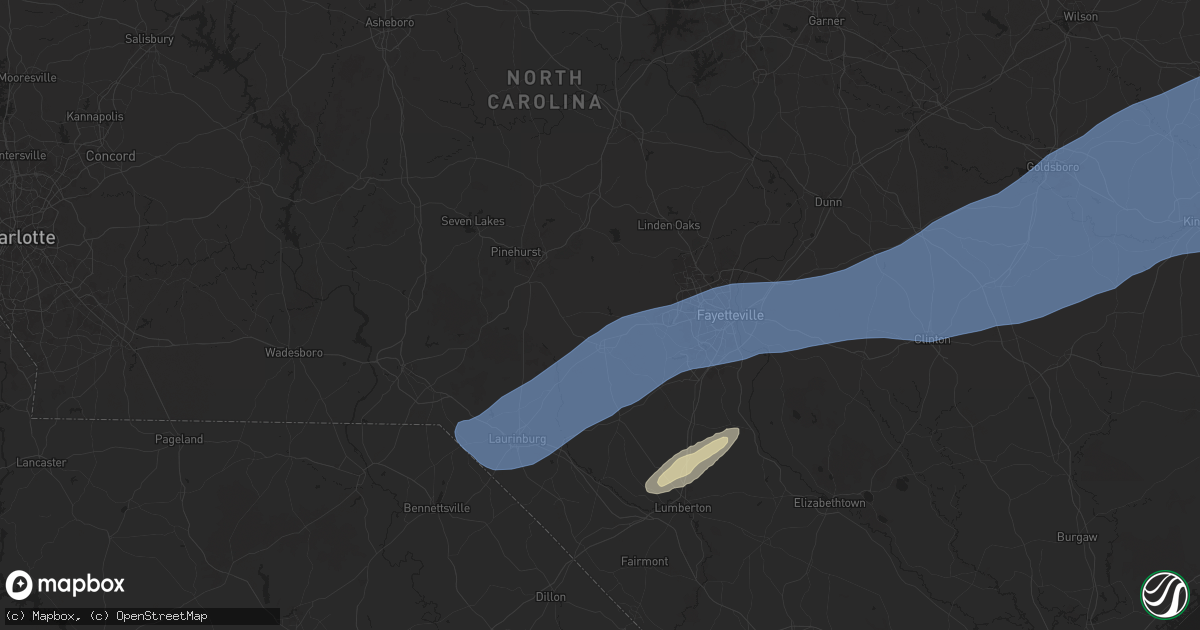 Hail map in Raeford, NC on April 7, 2025