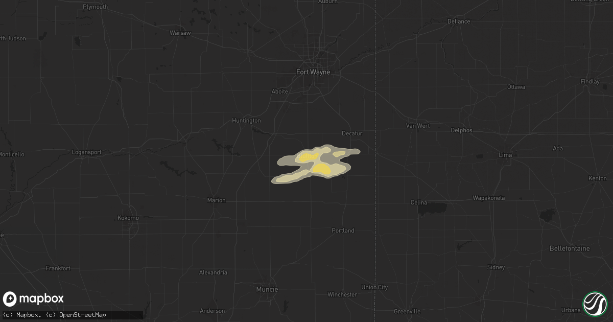 Hail map in Bluffton, IN on April 8, 2013