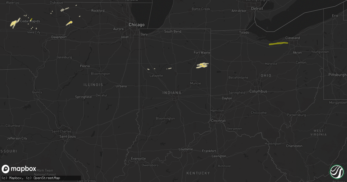 Hail map in Indiana on April 8, 2013