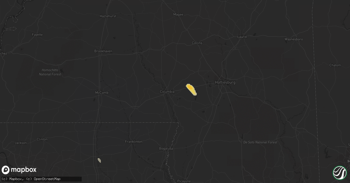Hail map in Columbia, MS on April 8, 2014