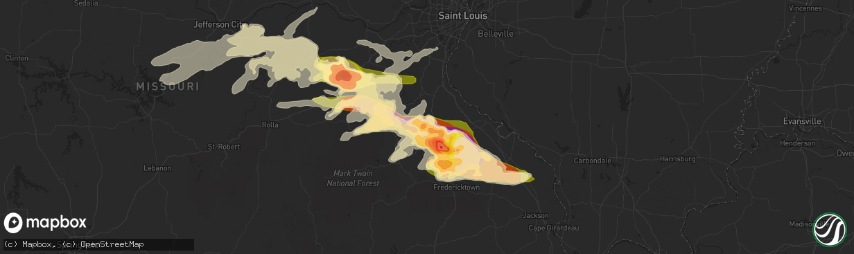 Hail map in Bonne Terre, MO on April 8, 2015