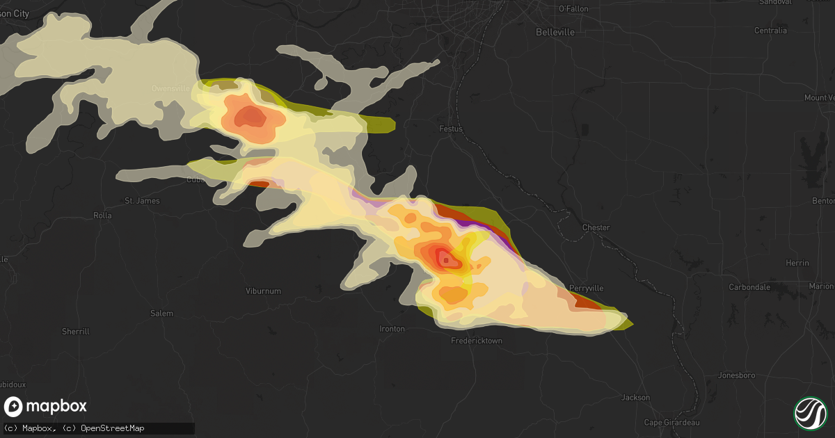Hail map in Bonne Terre, MO on April 8, 2015