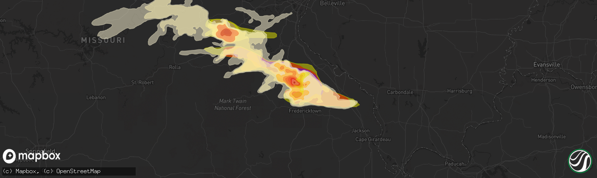 Hail map in Farmington, MO on April 8, 2015