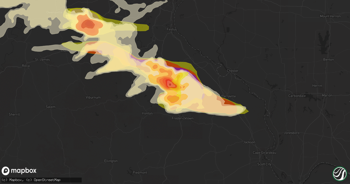 Hail map in Farmington, MO on April 8, 2015