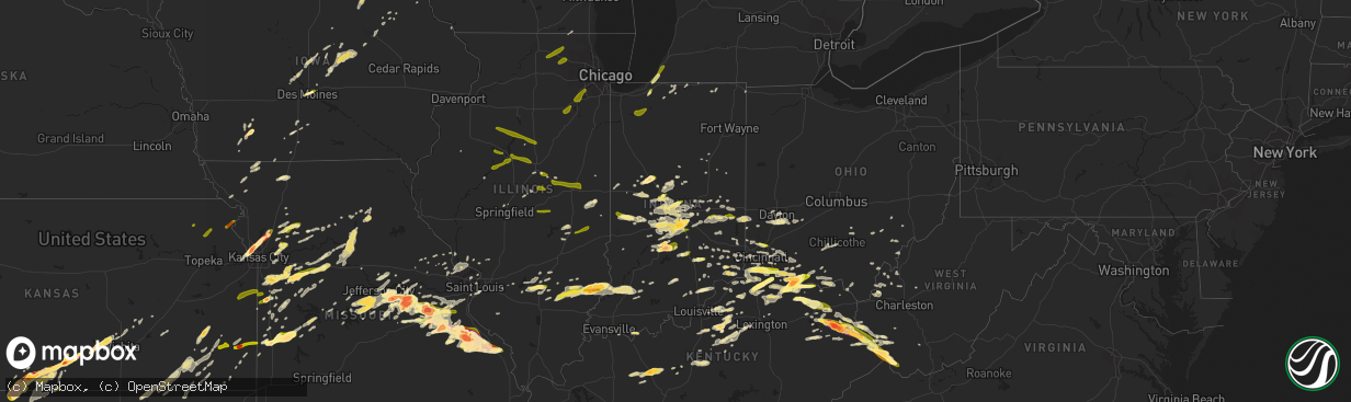 Hail map in Indiana on April 8, 2015