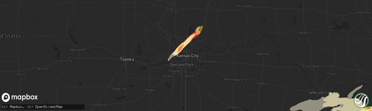 Hail map in Kansas City, MO on April 8, 2015