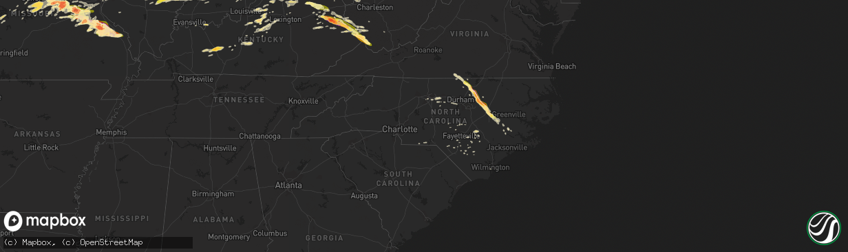 Hail map in North Carolina on April 8, 2015