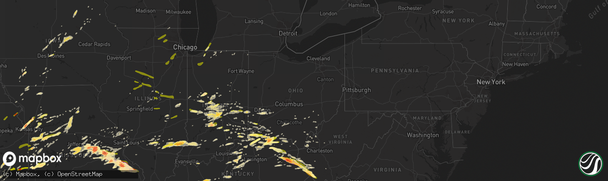 Hail map in Ohio on April 8, 2015