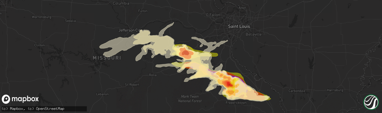 Hail map in Sullivan, MO on April 8, 2015