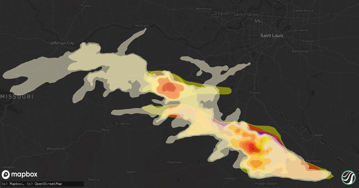 Hail map in Sullivan, MO on April 8, 2015