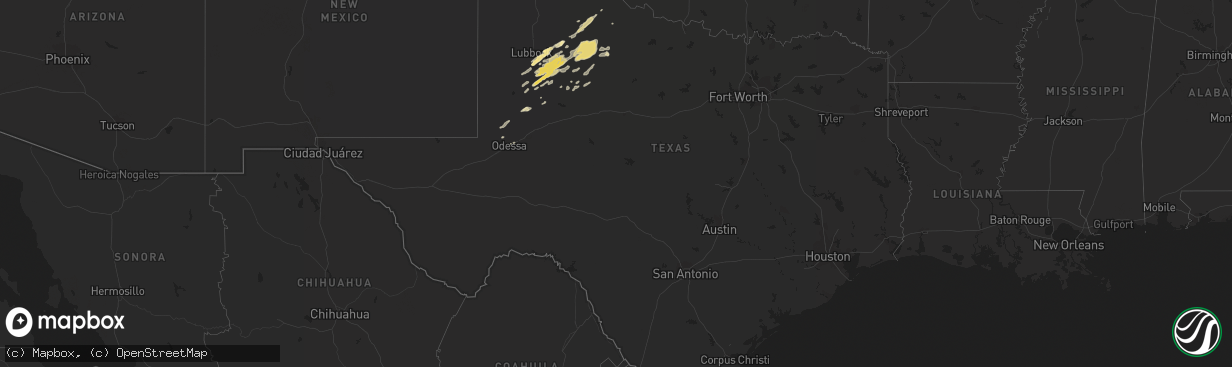 Hail map in Texas on April 8, 2015