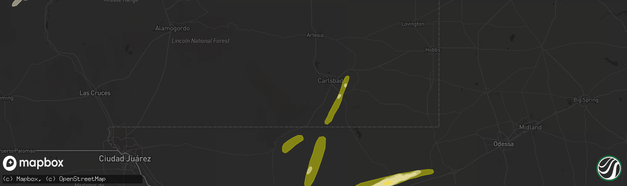 Hail map in Carlsbad, NM on April 8, 2016