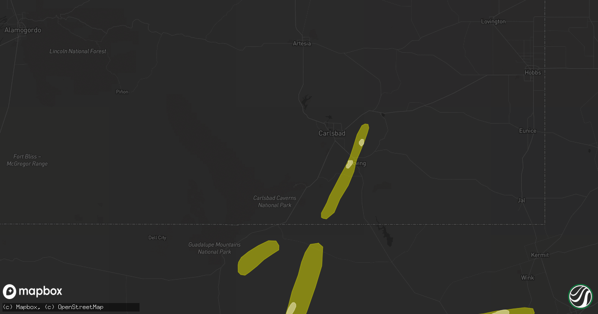 Hail map in Carlsbad, NM on April 8, 2016