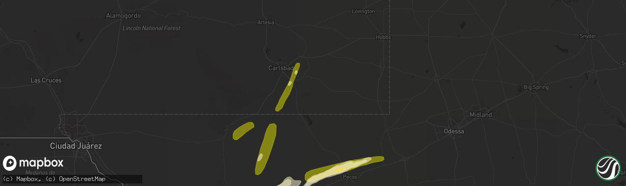 Hail map in Loving, NM on April 8, 2016