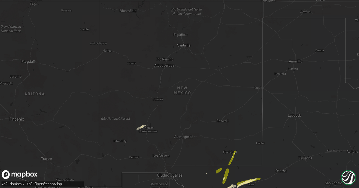 Hail map in New Mexico on April 8, 2016