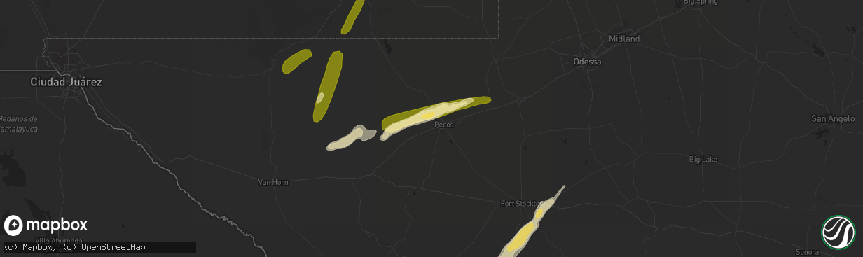Hail map in Pecos, TX on April 8, 2016