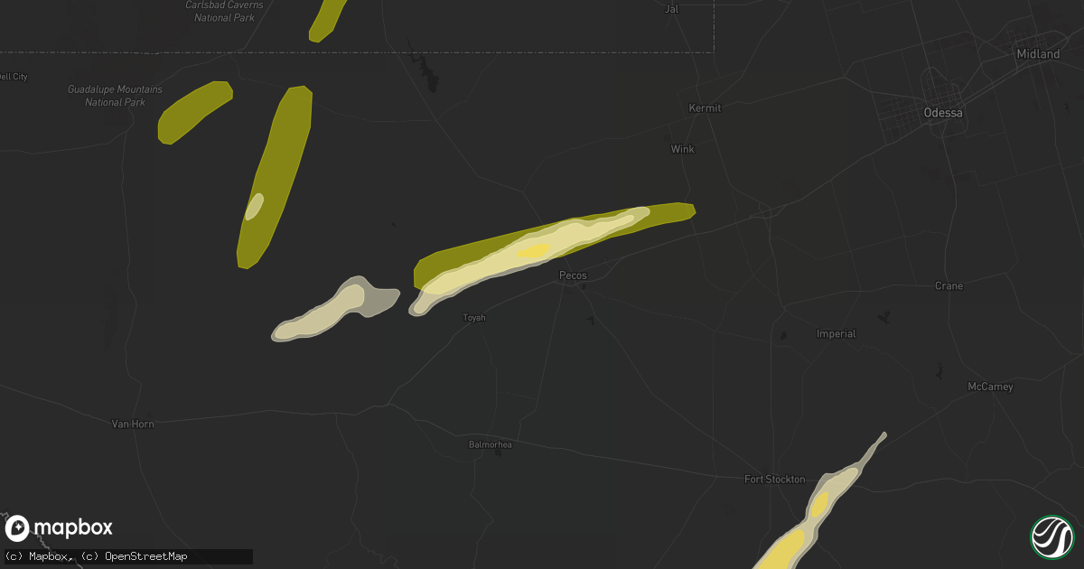 Hail map in Pecos, TX on April 8, 2016