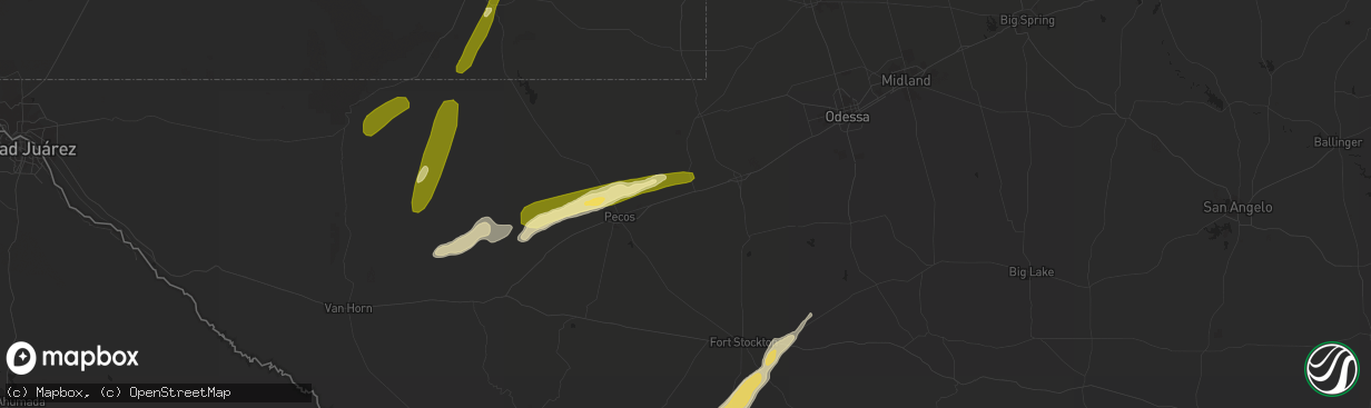 Hail map in Pyote, TX on April 8, 2016