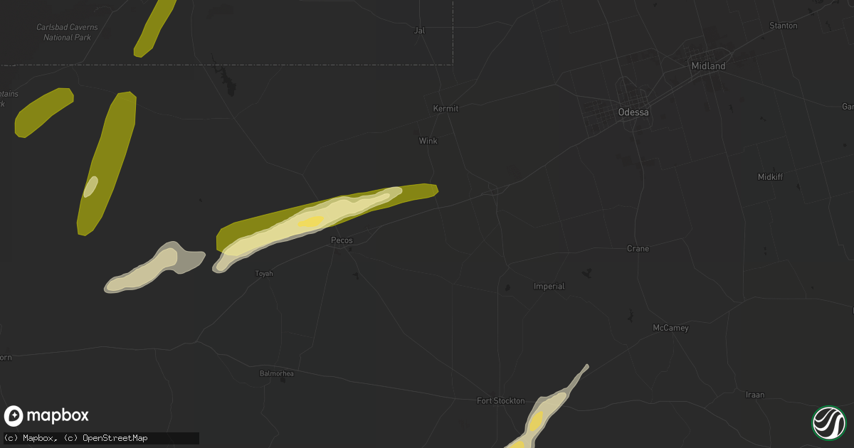 Hail map in Pyote, TX on April 8, 2016