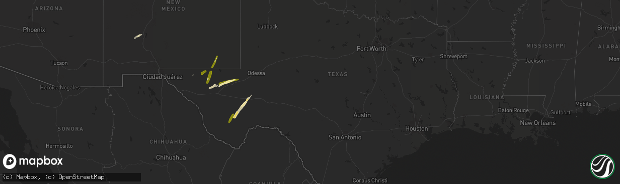 Hail map in Texas on April 8, 2016