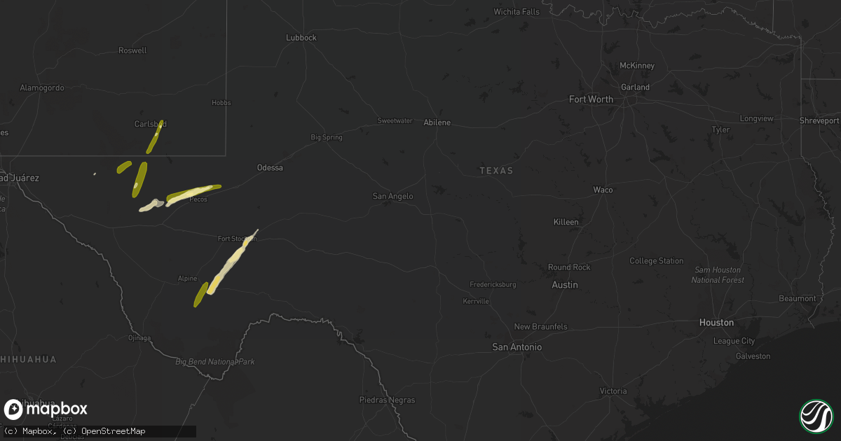 Hail map in Texas on April 8, 2016