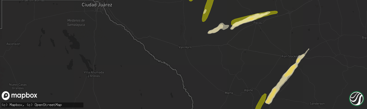 Hail map in Van Horn, TX on April 8, 2016