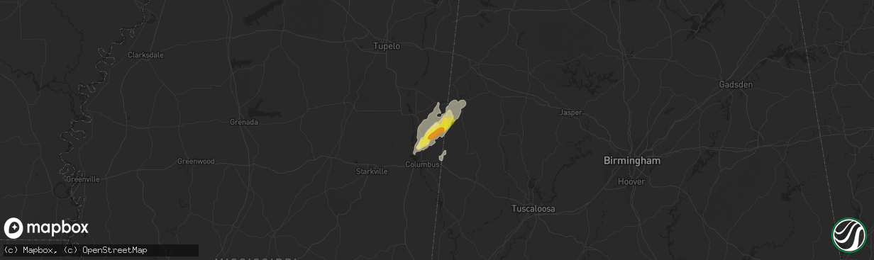 Hail map in Caledonia, MS on April 8, 2019