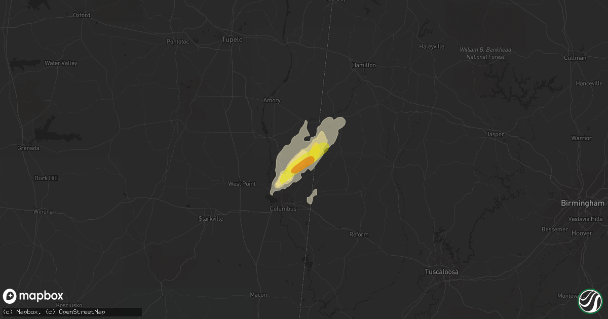 Hail map in Caledonia, MS on April 8, 2019
