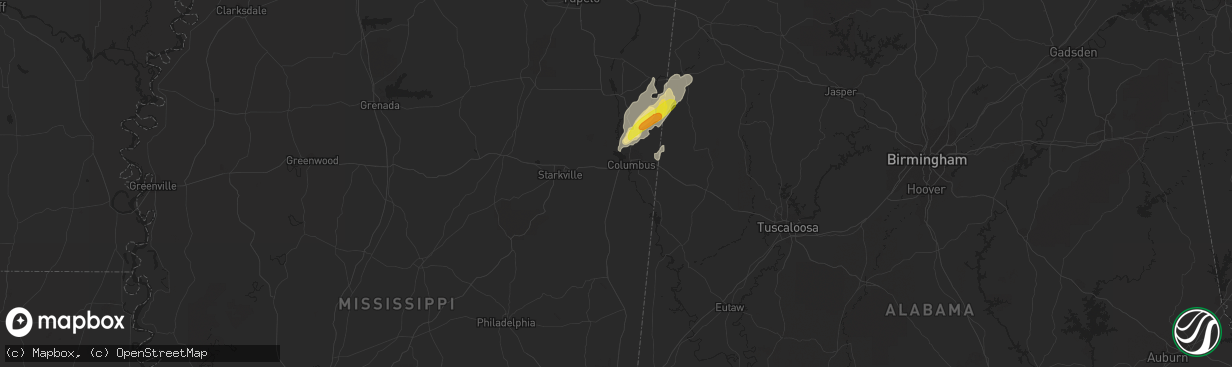 Hail map in Columbus, MS on April 8, 2019