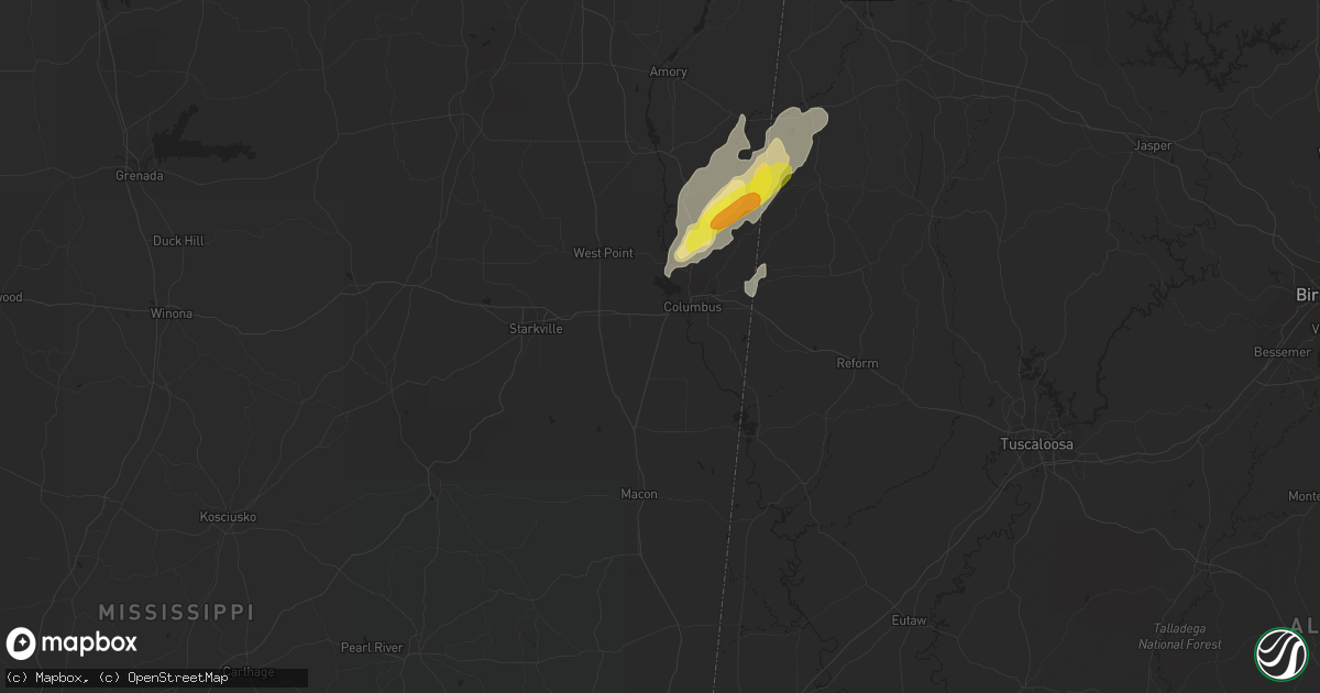 Hail map in Columbus, MS on April 8, 2019