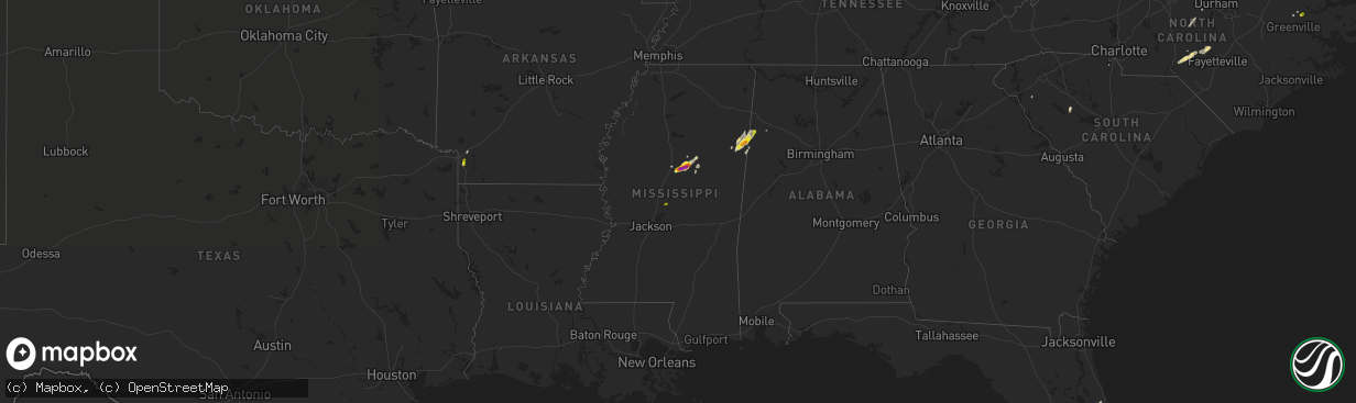 Hail map in Mississippi on April 8, 2019