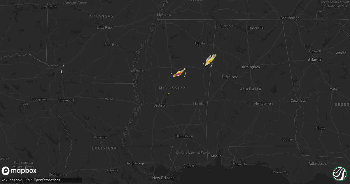 Hail map in Mississippi on April 8, 2019