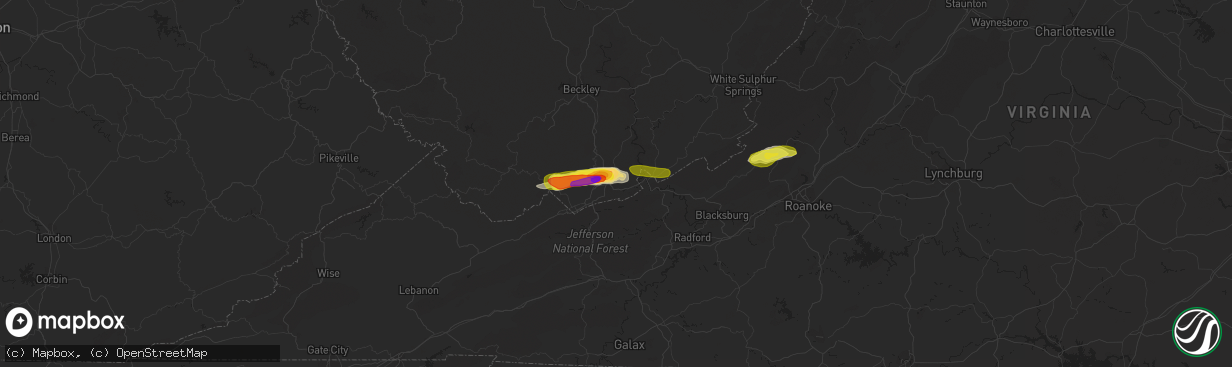 Hail map in Princeton, WV on April 8, 2019