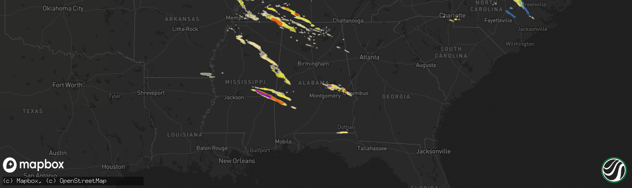 Hail map in Alabama on April 8, 2020