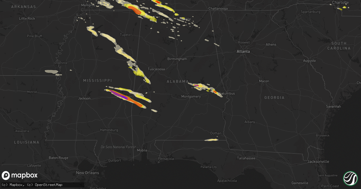 Hail map in Alabama on April 8, 2020