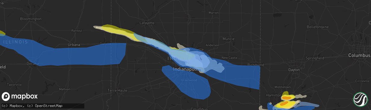 Hail map in Carmel, IN on April 8, 2020