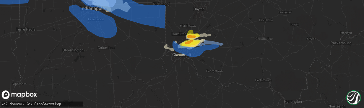 Hail map in Cincinnati, OH on April 8, 2020