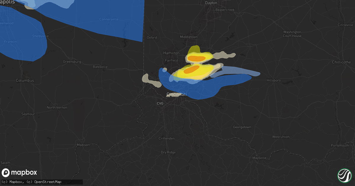 Hail map in Cincinnati, OH on April 8, 2020