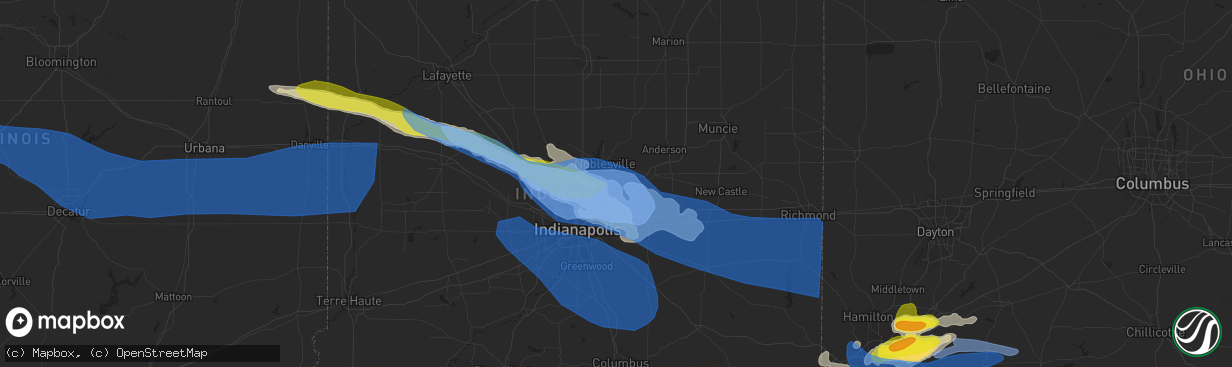 Hail map in Fishers, IN on April 8, 2020