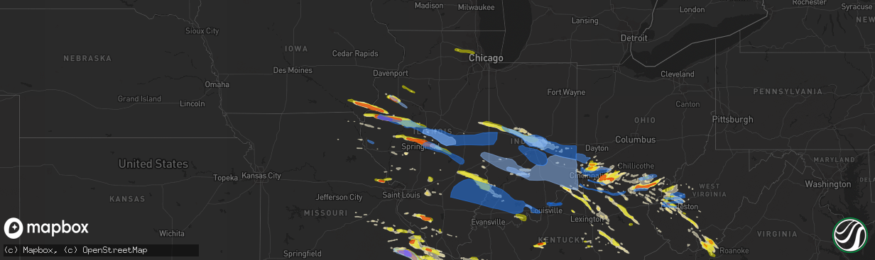 Hail map in Illinois on April 8, 2020