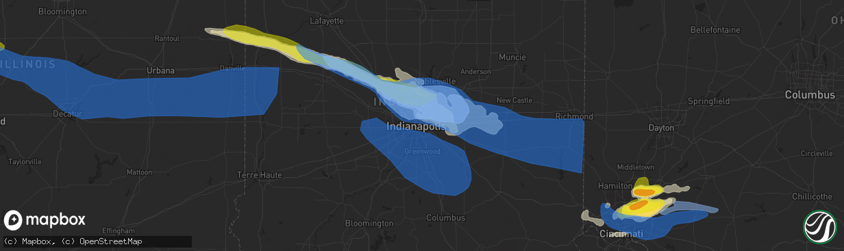 Hail map in Indianapolis, IN on April 8, 2020