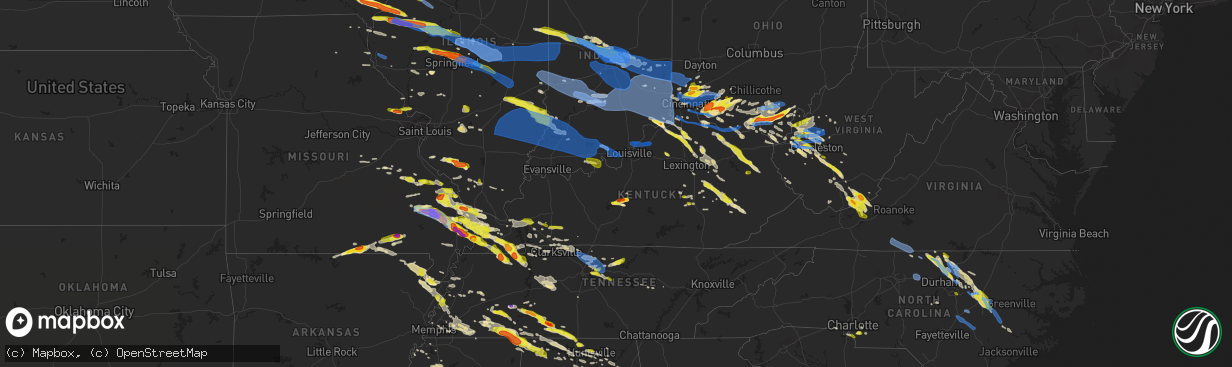 Hail map in Kentucky on April 8, 2020