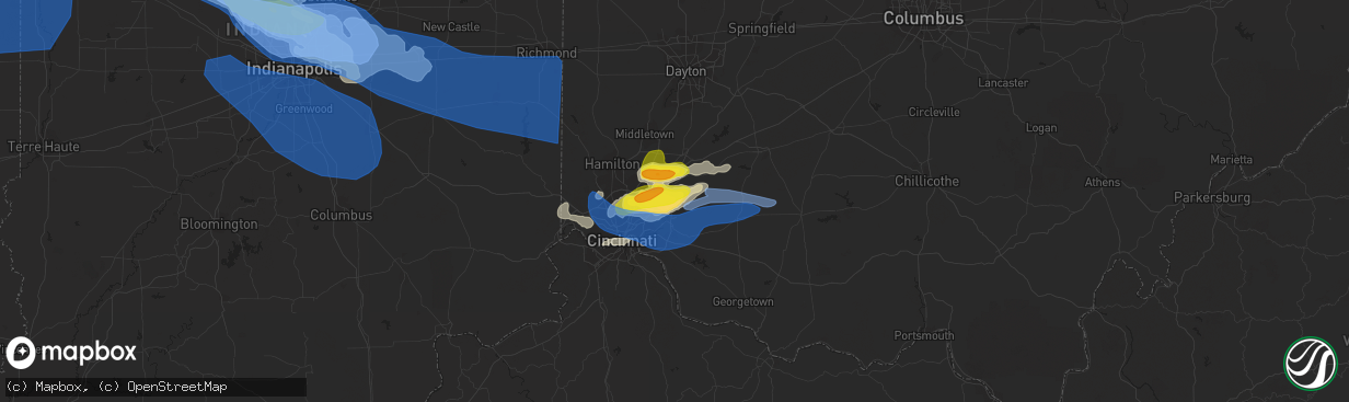 Hail map in Loveland, OH on April 8, 2020