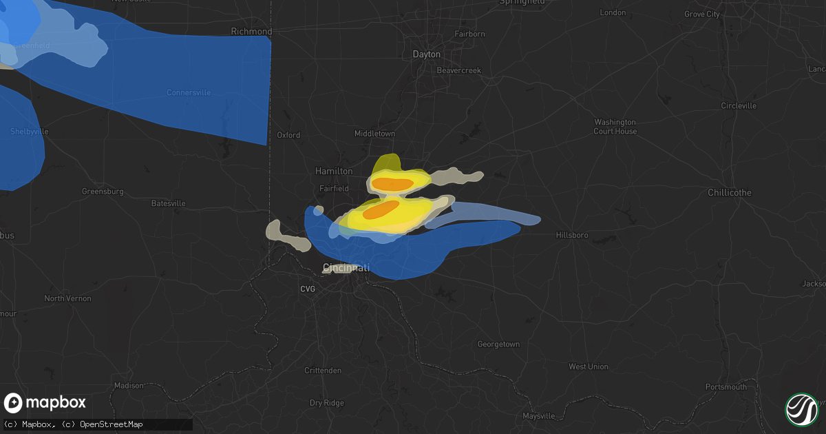 Hail map in Loveland, OH on April 8, 2020