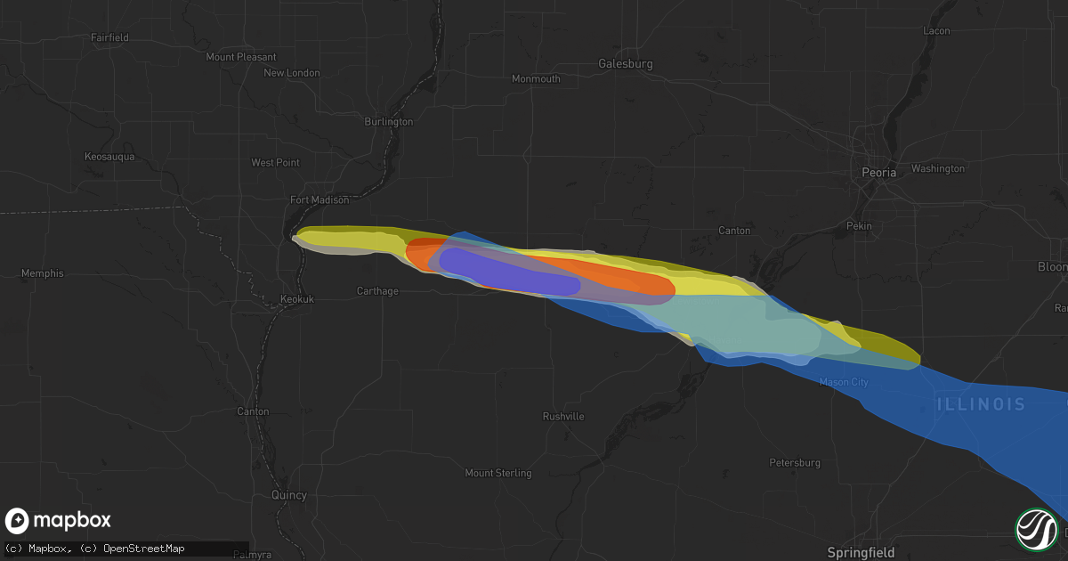 Hail map in Macomb, IL on April 8, 2020