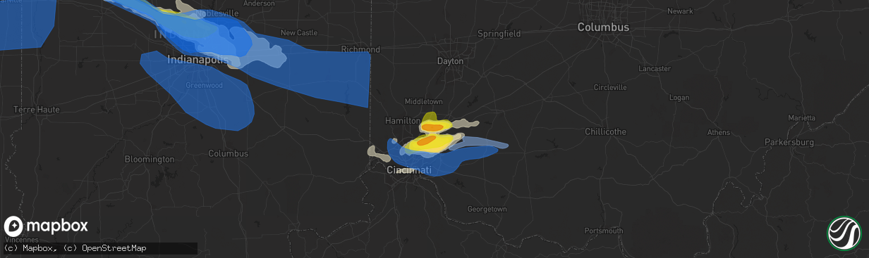 Hail map in Mason, OH on April 8, 2020