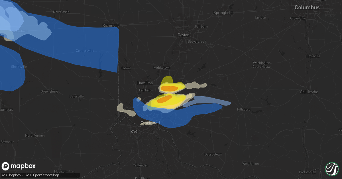 Hail map in Mason, OH on April 8, 2020